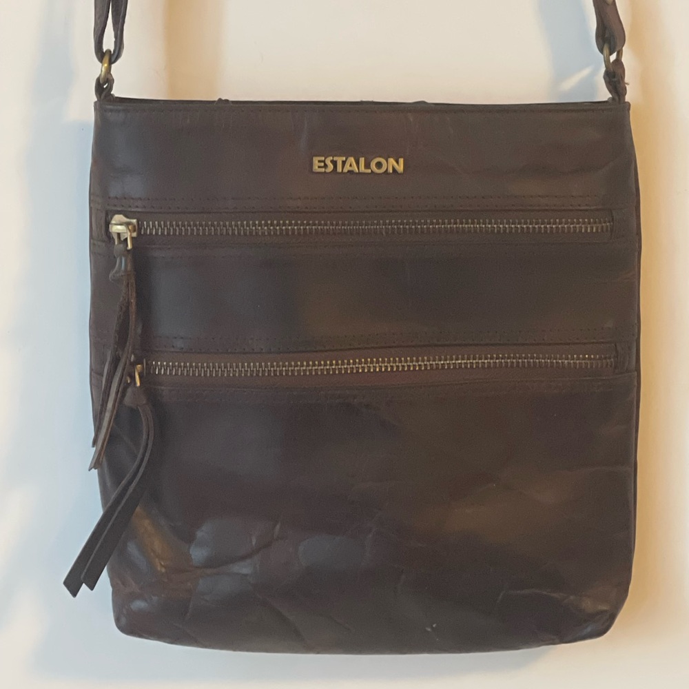 Estalon Bags Waxed Leather Crossbody Zip Purse